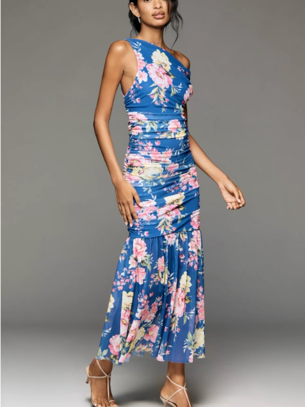 By Anthropologie Off-Shoulder Printed Mesh Maxi Dress XL